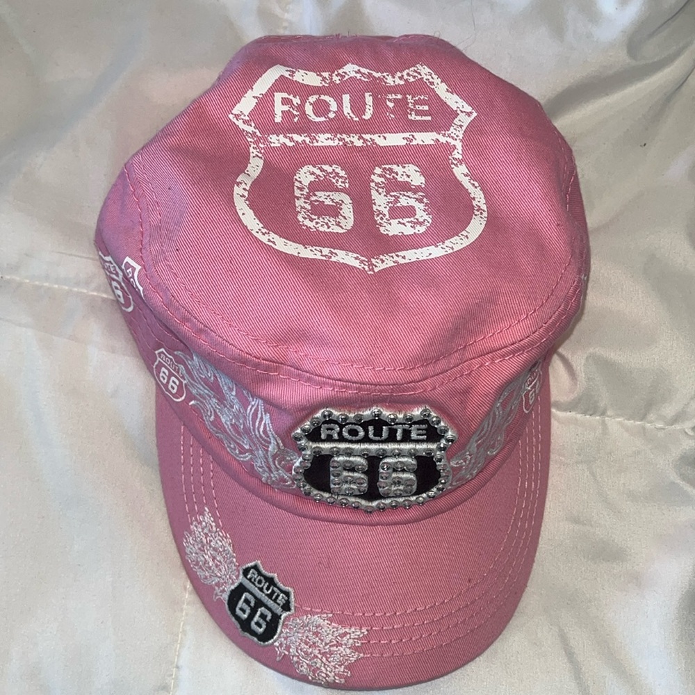 Route 66 Pink Cadet Cap Hat OSFM Rhinestone Military Style